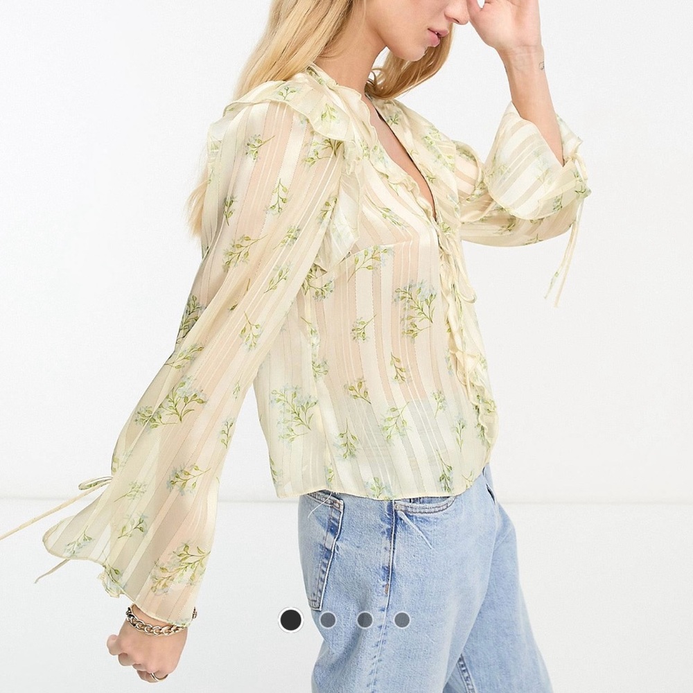 River Island tie front ruffle chiffon blouse in cream floral